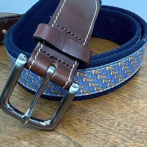 Vineyard Signature Mens Classic Whale Canvas Club Belt, Leather Silk, sz 40